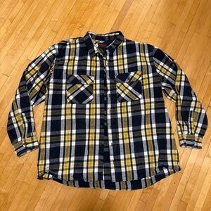 Sturdy Work Plaid Button-Down Shirt - 2XL Tall - Navy, Yellow, White
